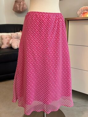 Vintage Y2K Pink Striped A-Line Midi Skirt